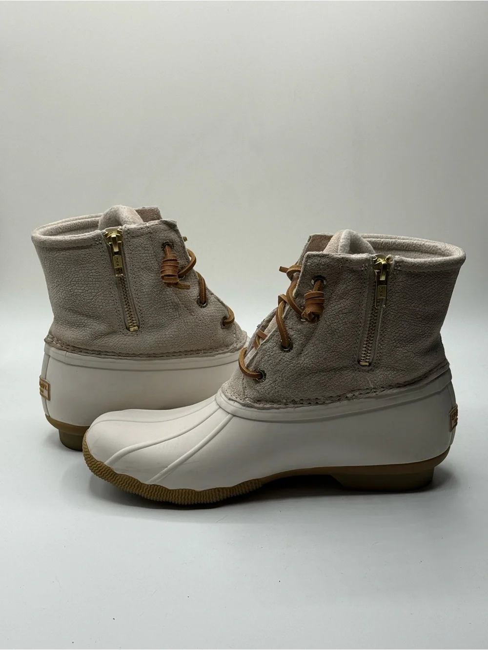 Sperry Cream & Light Gray and Brown Duck Boots